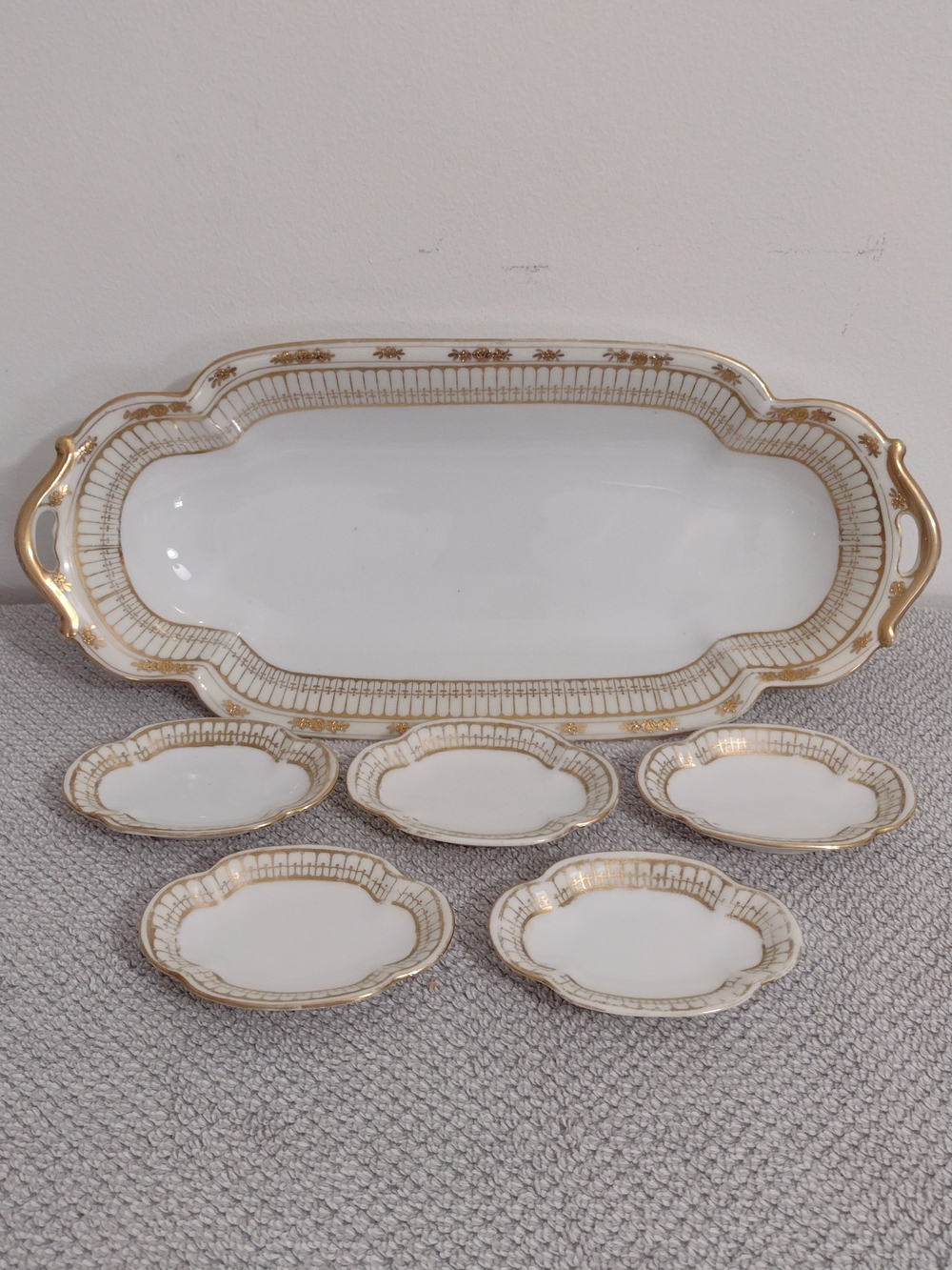 Antique Nippon Gold Porcelain Serving Platter with Matching Dishes
